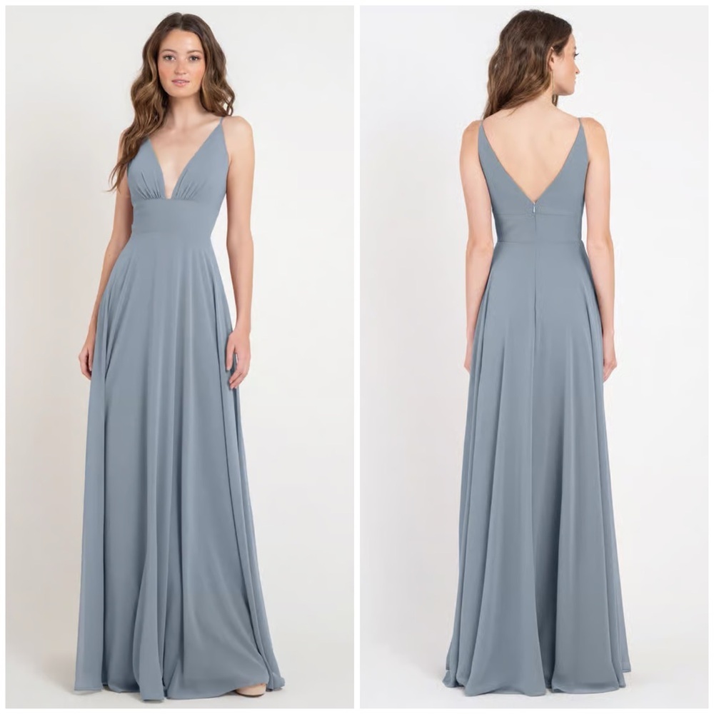 Jenny Yoo Brady Chiffon V-Neckline Maxi Dress in Mayan Blue